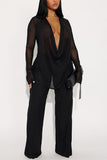 Draped Top and Wide-Leg Pants Set
