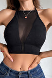 Sheer High-Neck Ribbed Tank Top