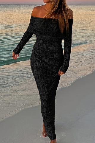 Off-Shoulder Textured Midi Dress