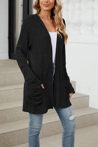 Open-Front Ribbed Cardigan