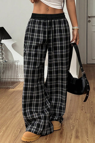 Stylish Plaid Wide-Leg Casual Pants