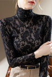 Elegant Floral Lace Turtleneck Blouse
