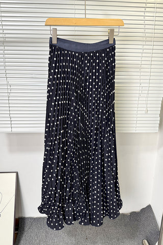Pleated Polka Dot Maxi Skirt