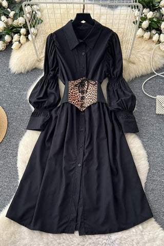 Button-Front Shirtdress with Waist Detail