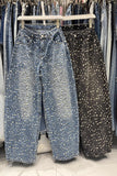 Patterned Straight-Leg Denim Jeans