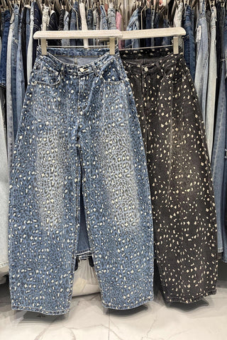 Patterned Straight-Leg Denim Jeans
