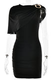 Draped Shoulder Evening Dress