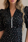 Puff Sleeve Floral Midi Dress