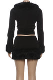 Fuzzy Trim Skirt Set