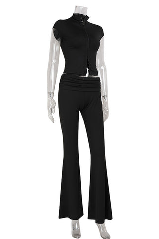 Zippered High-Neck Pants Set