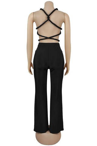 Elegant Tie-Front Jumpsuit with Rosette Accents