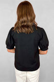 Short Puff Sleeve Contrast Detail V Neck Blouse