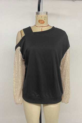 Asymmetric Cut-Out Sequin Sweatshirt