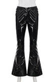 Faux Leather Flared Casual Pants