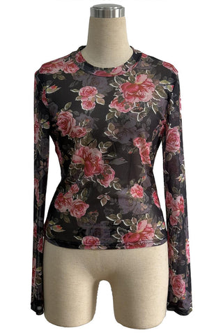 Floral Sheer Long-Sleeve Top