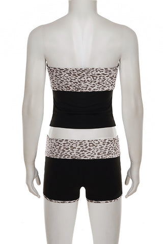 Strapless Leopard Print Shorts Set