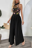 Floral Halter Pleated Jumpsuit