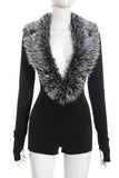 Faux Fur Collar Long Sleeve Romper