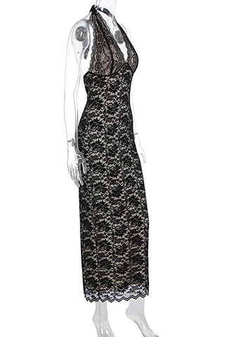 Elegant Halter Lace Evening Dress