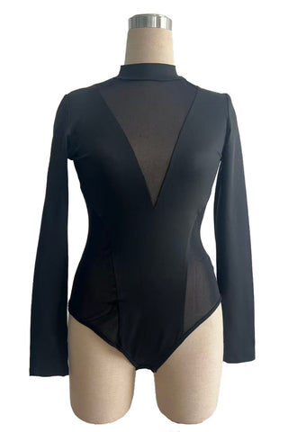 Sheer Panel Long Sleeve Bodysuit