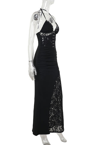 Lace-Detail Halter Dress