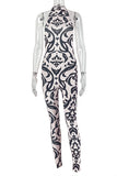 Patterned High-Neck Jumpsuit