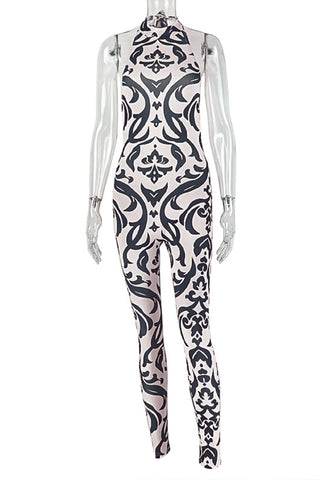 Patterned High-Neck Jumpsuit