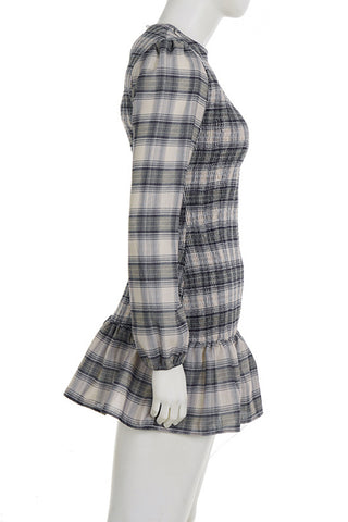 Plaid Ruffle Hem Casual Dress