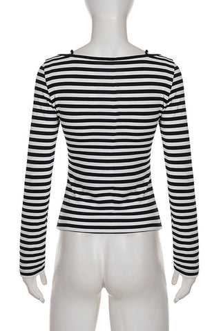 Striped V-Neck Long Sleeve T-Shirt