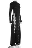 Long Sleeve Lace Panel Maxi Dress
