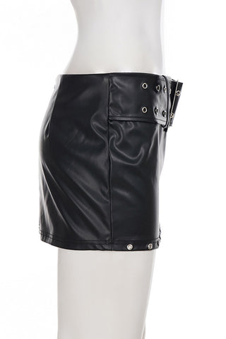 Belted Mini Skirt with Metal Accents