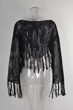Fringe-Trim Mesh Cover-Up