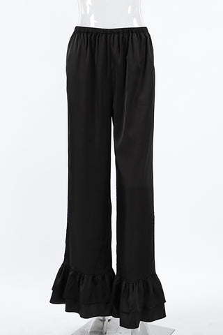 Ruffle-Hem Wide-Leg Pants