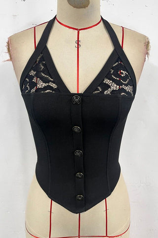 Button-Down Lace Detail Tank Top