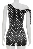 One-Shoulder Polka Dot Romper