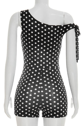 One-Shoulder Polka Dot Romper