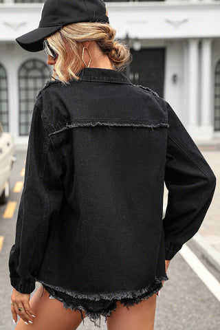 Studded Button-Front Denim Jacket