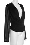 Draped V-Neck Long Sleeve Blouse