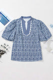 Elegant V-Neck Patterned Blouse