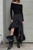 Asymmetrical Skirt with Ruffled Hem