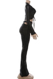 Ruched Crop Top and Flared Pants Set