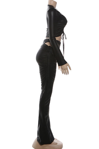 Ruched Crop Top and Flared Pants Set