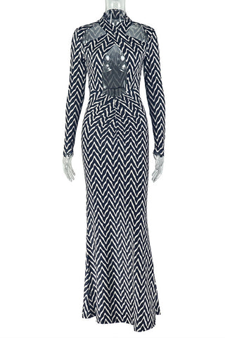 Chevron Long-Sleeve Casual Dress