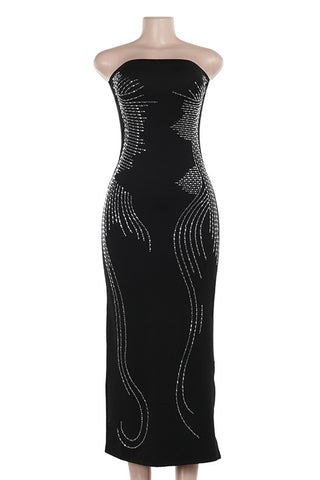 Strapless Beaded Midi Dress