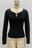 Ring-Accent Long Sleeve Blouse