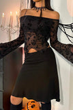 Off-Shoulder Floral Mesh Top