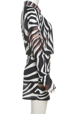 Button-Front Zebra Print Casual Dress