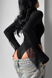 Fringe Detail Long-Sleeve Bodysuit