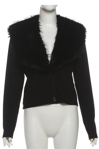 Faux Fur Collar Buttoned Jacket