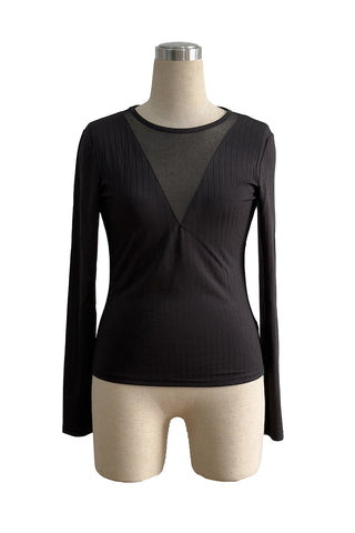 Long-Sleeve Mesh-Insert Top